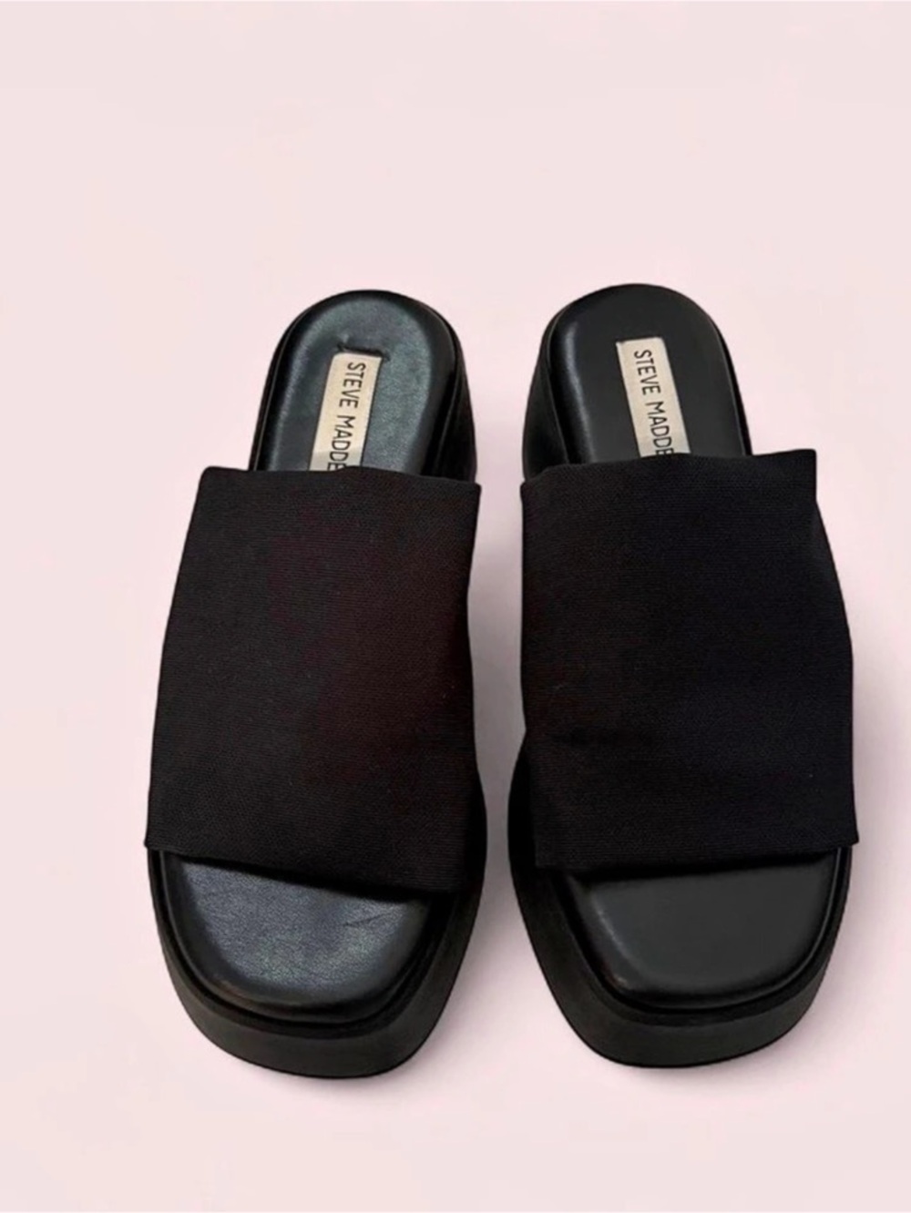Steve Madden Slinky30 Black Platform Slide Sandals Like New